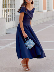 A-Line Cocktail Dresses Elegant Dress Tea Length Sleeveless Off Shoulder Fall Wedding Guest  Fabric with Ruched 2025