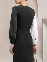 Aimishang Sheath / Column Mother of the Bride Dress Formal Wedding Guest Party Elegant V Neck Floor Length Stretch Satin 3/4 Length Sleeve with Color Block