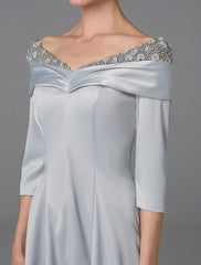 Aimishang A-Line Mother of the Bride Dress Sparkle & Shine High Low Off Shoulder Asymmetrical Satin Half-Sleeve with Lace Crystals