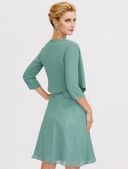 Aimishang A-Line Mother of the Bride Dress Formal Elegant Two Piece Strap Short / Mini Chiffon Sleeveless yes with Pleats Beading
