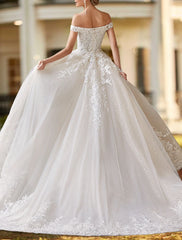 Aimishang Engagement Formal Wedding Dresses Two Piece Off Shoulder Cap Sleeve Court Train Satin Bridal Gowns With Beading Appliques