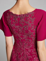 Aimishang Mermaid / Trumpet Mother of the Bride Dress Bateau Neck Floor Length Chiffon Lace Short Sleeve with Lace Split Front