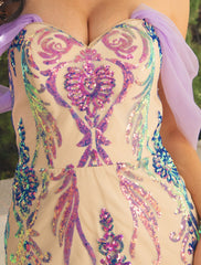 Prom Dresses Wedding Party Floor Length Short Sleeve V Neck Detachable Tulle with Overskirt