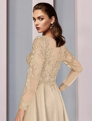 Aimishang  A-Line Mother of the Bride Dress Wedding Guest Party Elegant Scoop Neck Floor Length Chiffon Half Sleeve with Lace Ruching