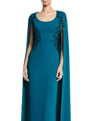 Sheath / Column Evening Gown Elegant Dress Wedding Guest Wedding Party Floor Length Sleeveless Jewel Neck Capes Stretch Chiffon with Appliques