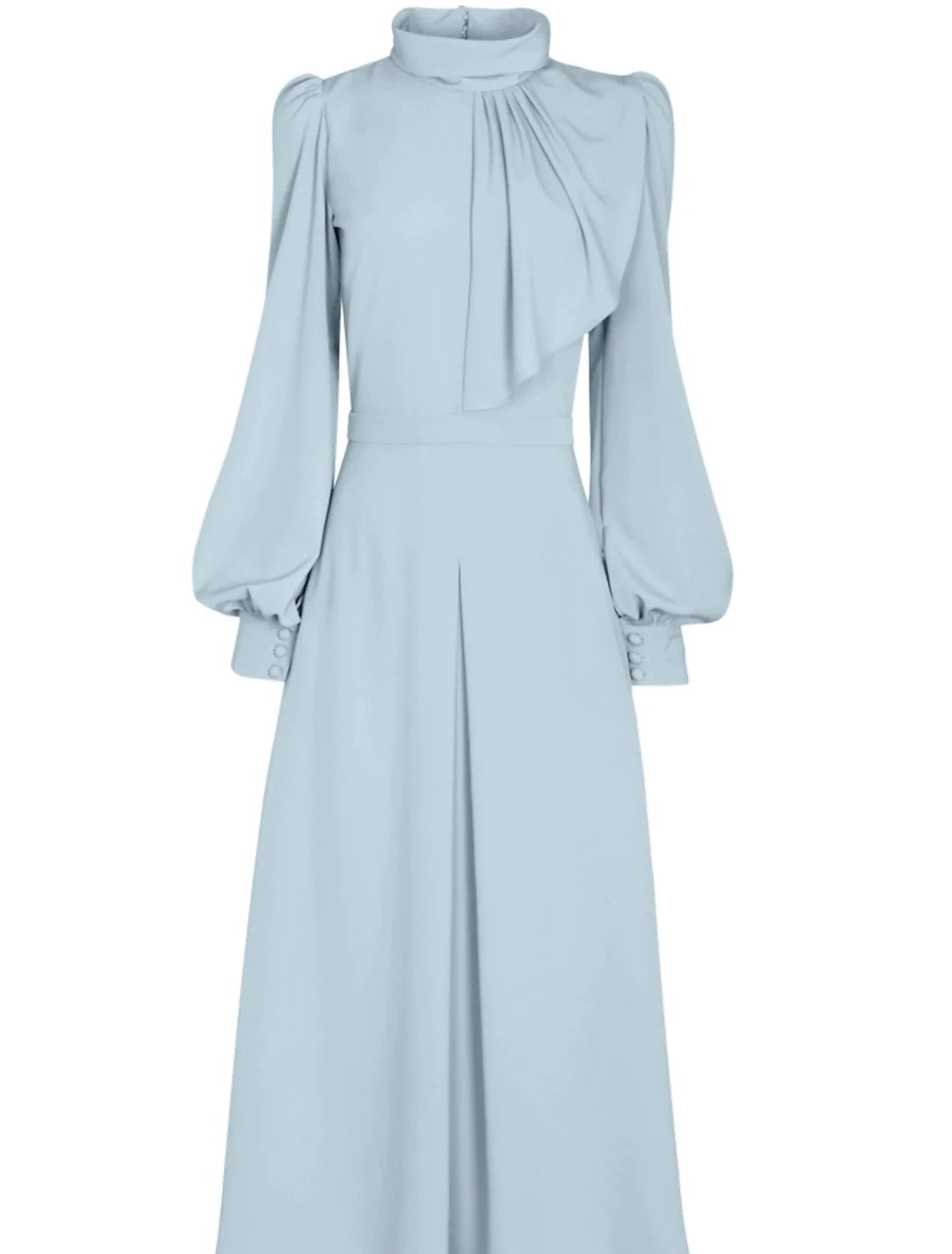 Aimishang A-Line Mother of the Bride Dress Wedding Guest Elegant Petite High Neck Tea Length Long Sleeve with Ruffles Ruching Solid Color