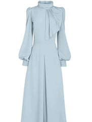 Aimishang A-Line Mother of the Bride Dress Wedding Guest Elegant Petite High Neck Tea Length Long Sleeve with Ruffles Ruching Solid Color