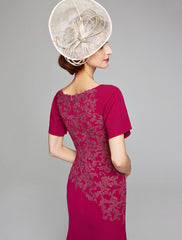 Aimishang Mermaid / Trumpet Mother of the Bride Dress Bateau Neck Floor Length Chiffon Lace Short Sleeve with Lace Split Front