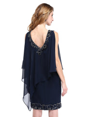 Aimishang  Sheath / Column Mother of the Bride Dress V Neck Knee Length Chiffon Sleeveless No with Beading Sequin