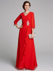 Aimishang A-Line Mother of the Bride Dress Elegant V Neck Floor Length Chiffon Half Sleeve with Pleats Appliques