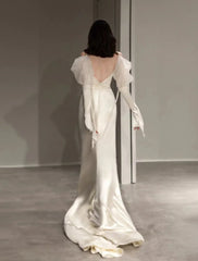 Mermaid / Trumpet Evening Gown Elegant Dress Formal Prom Floor Length Long Sleeve Sweetheart Italy Satin with Buttons Shawl