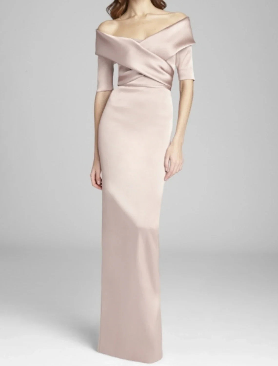 Aimishang Sheath / Column Mother of the Bride Dress Wedding Guest Elegant & Luxurious Off Shoulder Floor Length Satin Short Sleeve with Ruching Fall