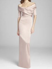 Aimishang Sheath / Column Mother of the Bride Dress Wedding Guest Elegant & Luxurious Off Shoulder Floor Length Satin Short Sleeve with Ruching Fall