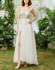 Aimishang Long Prom Dress A-Line Spaghetti Straps With Beading