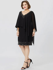 Aimishang  Sheath / Column Mother of the Bride Dress Formal Classic & Timeless Elegant & Luxurious Plus Size V Neck Knee Length Chiffon Sleeveless No with Crystals Beading