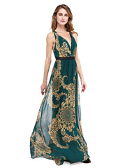 Aimishang A-Line Mother of the Bride Dress Floral Open Back V Neck Floor Length Chiffon Sleeveless No with Sash / Ribbon