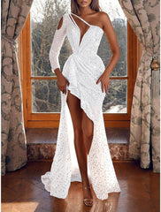 Mermaid / Trumpet Prom Dresses Sparkle & Shine Dress Wedding Guest Formal Evening Sweep / Brush Train Long Sleeve One Shoulder Sequined with Sequin 2025