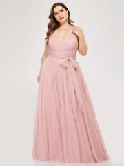 Dusty Pink Plus Size Tulle Bridesmaid Dress-Yedda - RongMoon