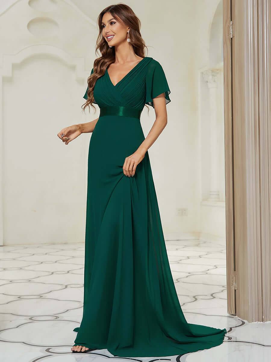 Dark Green Plus Size Ruffle Pleated Bridesmaid Dresses-Mei - RongMoon
