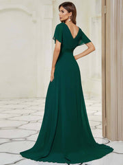 Dark Green Plus Size Ruffle Pleated Bridesmaid Dresses-Mei - RongMoon