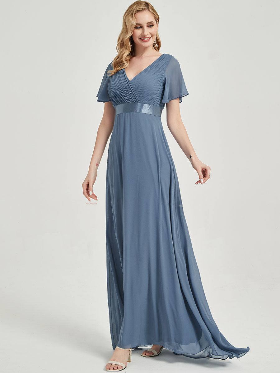 Slate Blue Chiffon Bridesmaid Dress For Plus Size Women-Mei - RongMoon