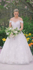 Charming Off-shoulder Lace A-line Zipper Up Long Wedding Dresses.DB10049