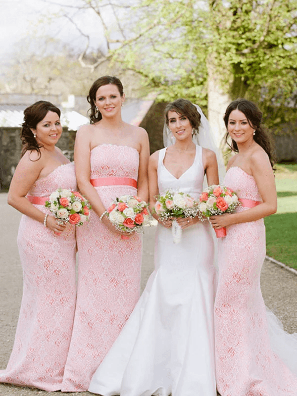 Strapless Lace Long Bridesmaid Dresses, New Wedding Guest Dresses, 2020 Bridesmaid Dresses - RongMoon
