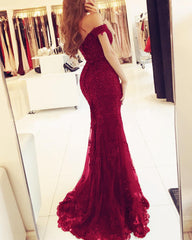 Elegant Pearl Beaded Lace Mermaid Evening Dresses Off The Shoulder Prom Gowns - RongMoon