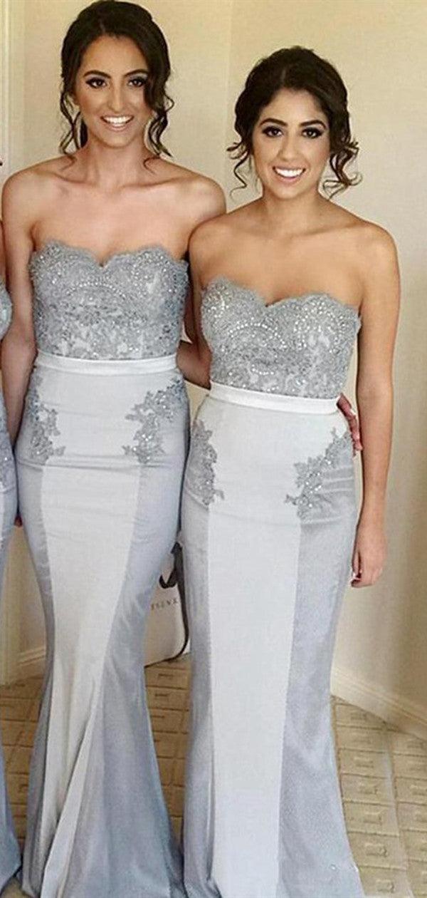 Strapless Lace Long Bridesmaid Dresses, Mermaid 2020 Bridesmaid Dresses - RongMoon