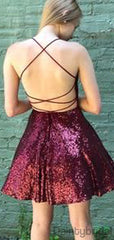 Sexy V-neck Open Back A-line SequinHomecoming Dresses.DB10179