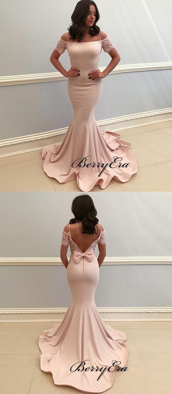 Off The Shoulder Mermaid Bridesmaid Dresses, Lace Long Prom Dresses - RongMoon