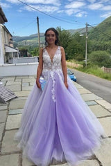 Purple tulle lace long prom dress, purple lace formal dress - RongMoon