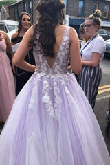 Purple tulle lace long prom dress, purple lace formal dress - RongMoon