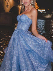 Blue tulle tea length prom dress, blue tulle evening dress - RongMoon