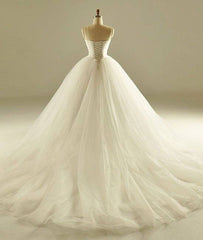 White sweetheart neck tulle long wedding dress, bridal gown - RongMoon