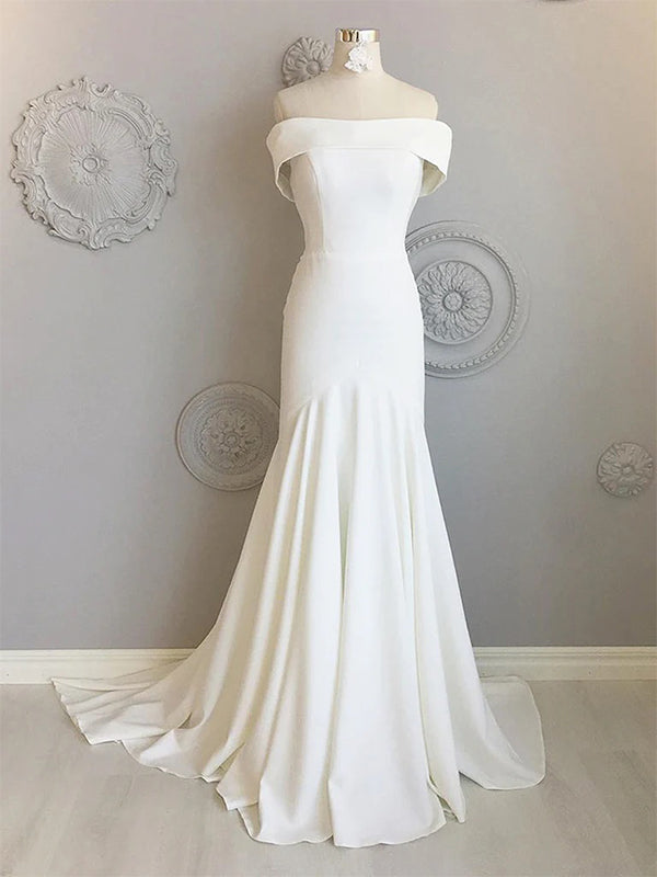 Ivory Off Shoulder Mermaid Wedding Dress, WD0449