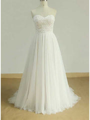 Sexy Sweetheat White Tulle Long Wedding Dress, WD0464