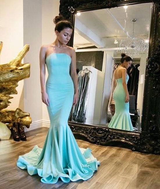 Simple blue long prom dress, blue bridesmaid dress - RongMoon