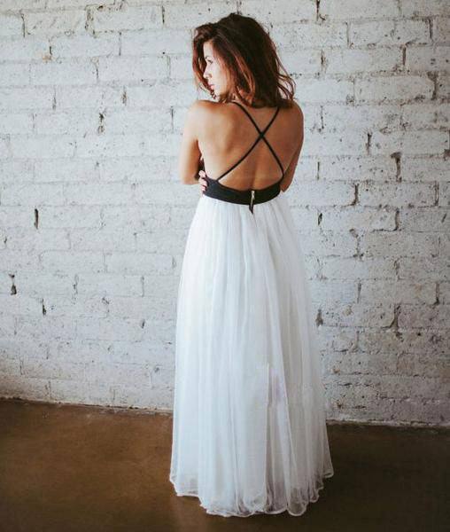 Simple White Chiffon Backless Long Prom Dress, Evening Dress - RongMoon