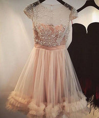 Cute round neck tulle short prom dress, cute homecoming dress - RongMoon