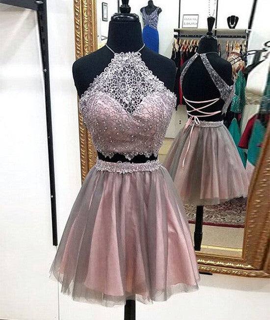 Cute lace tulle short prom dress, cute homecoming dress - RongMoon