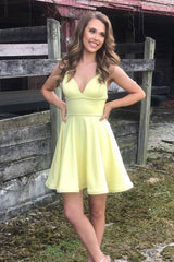 Simple yellow short prom dress yellow homecoming dress - RongMoon