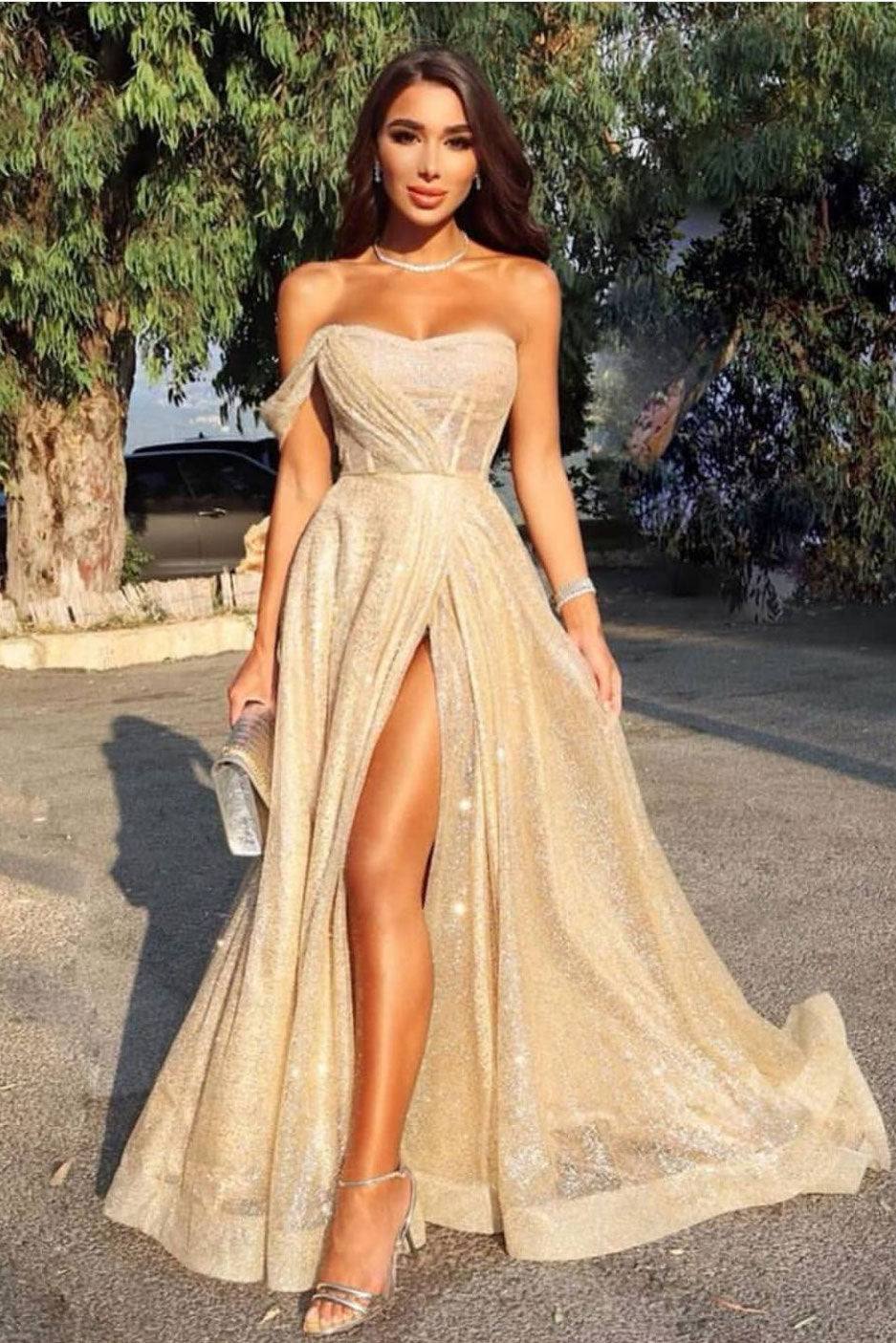 Champagne tulle long prom dress, champagne tulle formal dress - RongMoon