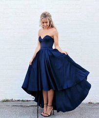 Simple dark blue high-low prom dress, evening dress - RongMoon