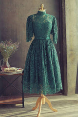 Green lace short prom dress green lace homecoming dress - RongMoon