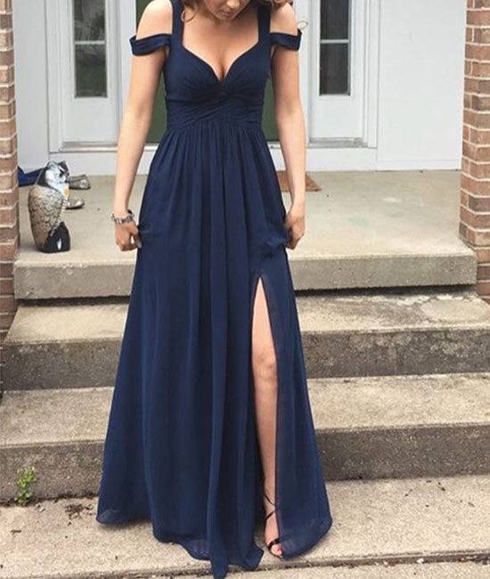 Cute Gray A-line off shoulder long prom dress for teens, bridesmaid dress - RongMoon