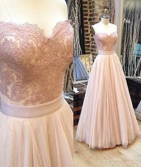 Sweetheart neck tulle lace long prom dress, lace evening dress - RongMoon