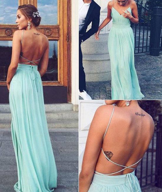 Simple A-line Backless Chiffon Green Long Prom Dress, Evening Dress - RongMoon