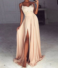Champagne sweetheart lace long prom dress, formal dress - RongMoon