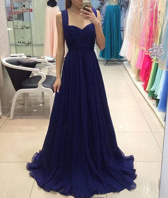 Royal blue chiffon long prom dress, blue bridesmaid dress - RongMoon